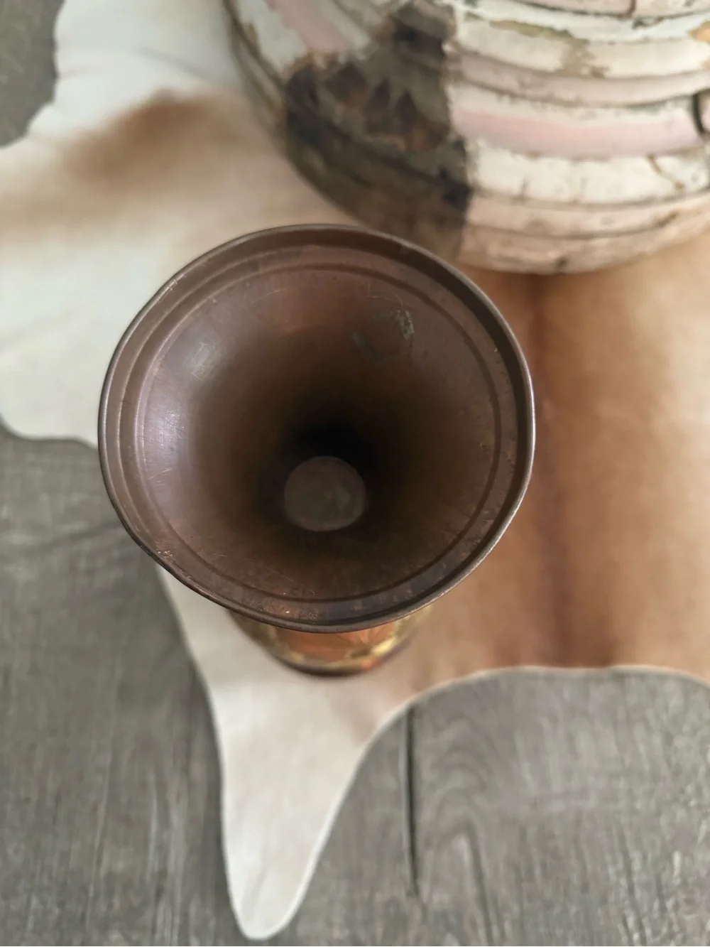 Ornate Copper-Tone Decorative Vase - Floral Etched Accent